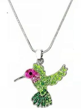 Cute Hummingbird Colorful Crystal Bling Fashion Necklace